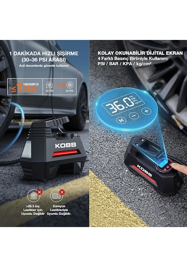 Kobb Kb180 12volt 150 Psı Ayarlanabilir Dijital Basınç Göstergeli Lastik Şişirme Pompası Fr Kb180