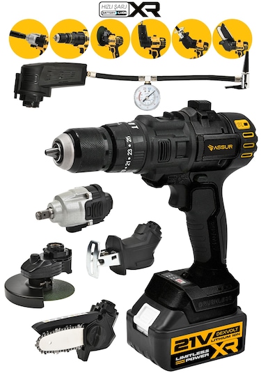 Assur ASR1032 21V Çift Akü 6 Başlıklı Set Siyah