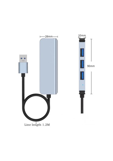 Maiyame Usb 3.0 4-port Hub, 5.0gbps Hızlı Veri Transferi, 1.2m Kablolu, Uzay Grisi Abs+alüminyum