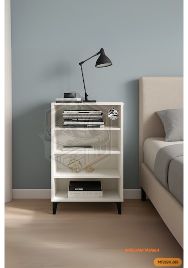 Tamamı Mdf 4 Raflı Siyah Ayaklı Modern Dergilik/kitaplık