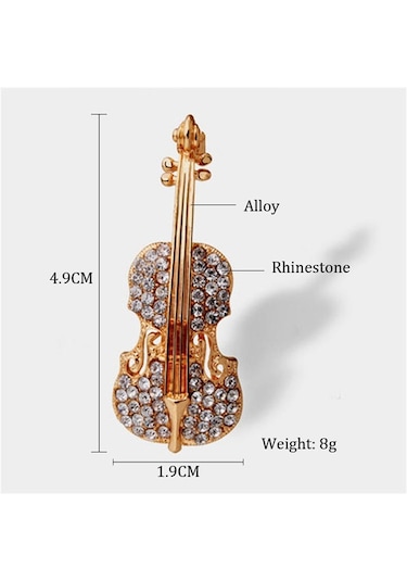 Altın Moda Kadın Altın Gümüş Kaplama Kristal Keman Eşarp Broş Taklidi Broş Altın