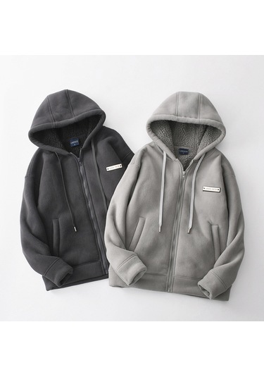 Erkekler İçin Ağır Ceketler, Peluş Kalın Fermuarlı Sweatshirtler, Pamuklu Dolgulu Ceketler Açık Gri