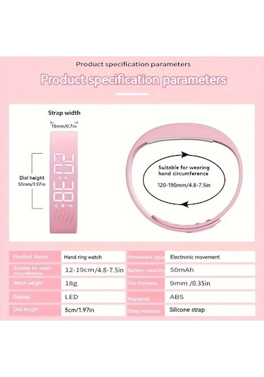 Primepickings 2025 Unisex Basit 's/'s Elektronik Usb Şarjlı Işıklı Adımsayar Rose Pink Kol Saati Diğer