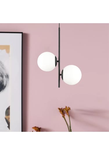 Malibu Camlı Modern Genç Odası Mutfak Yatak Odası Retro Salon Avize 2'li Beyaz - Siyah