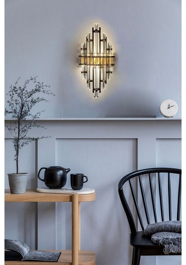 Champion Eskitme Rengi Aplik Tekli Duvar Lambası Otel Cafe Restoran Için Dekoratif Modelleri Gri