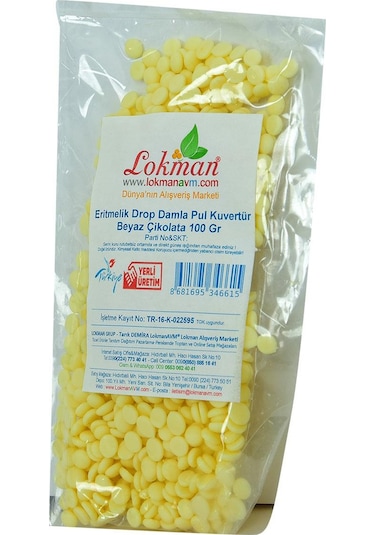 LokmanAVM Beyaz Çikolata Eritmelik Drop Damla Pul Kuvertür 100 G