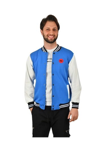 Deepsea Erkek Mavi Şardonlu Kolej Yaka Mont 230 Mavi