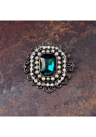 1 Adet Antik Yapay Elmas Broş Pin Kadınlar Kızlar İçin Altın Tonlu Vintage Barok Dikdörtgen Kristal Kabuk İnci Boho Viktorya Tarzı Broşlar Yaka İğneleri El Çok Renkli