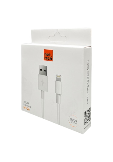 Nettech Nt-26 Plastik 20 Cm Lightning Şarj Ve Data Kablosu Beyaz
