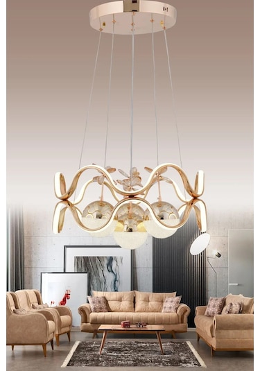 Ey-El Tasarım Modern 4 Lü Ledli Gold 3 Renk Sarkıt Avize Gold