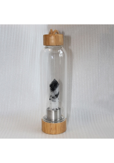 Lebihmurah Generic Doğal Kristal Sütun Taş Enerji Şifa Cam Su Şişesi Bardak Drinkware