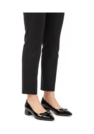 Siyah Rugan Dar Kalıp Kadın Abiye Ayakkabı Pc-55197 Z Siyah Rugan