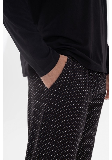 Erkek Pamuklu, Likralı, Yaka Düğmeli Ve Cep Detaylı Pijama Takımı Ko6300pj-1 Siyah