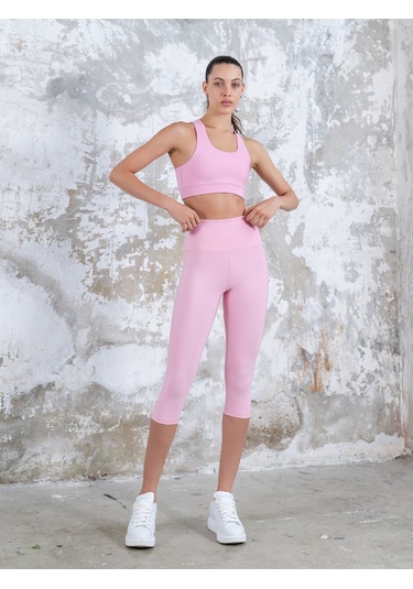Toparlayıcı Spor Kapri Tayt Pembe