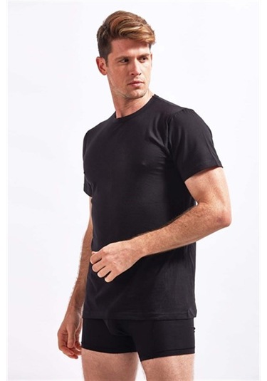 Josejuan 3'lü Erkek Atlet Sıfır Yaka Yarım Kollu Suprem %100 Pamuk 3304-3'lü Siyah