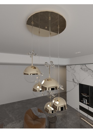 Solis Enerji Tasarruflu Modern Ve Lüks Gold 5'li Led Avize