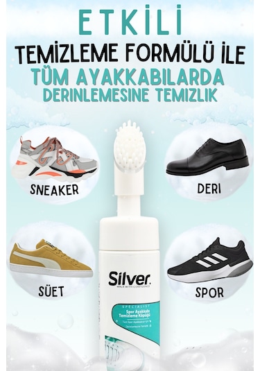 Silver Güçlendirilmiş Formül Fırçalı Spor Ayakkabı Bakım Temizleme Köpüğü 150 ML Çok Renkli