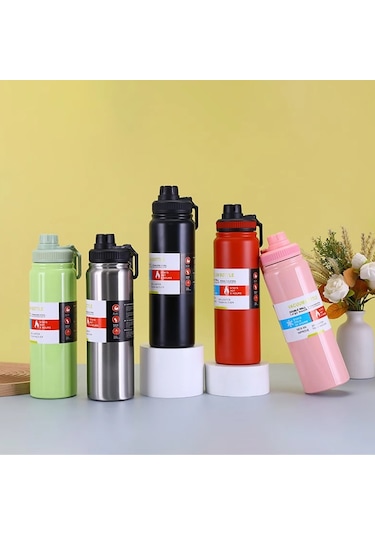 304 Paslanmaz Çelik Yalıtımlı Su Bardağı El Büyük Kapasiteli Açık Hava Sporları Su Isıtıcısı Vakumlu Su Şişesi, Kapasite: 1000ml Gümüş Gri