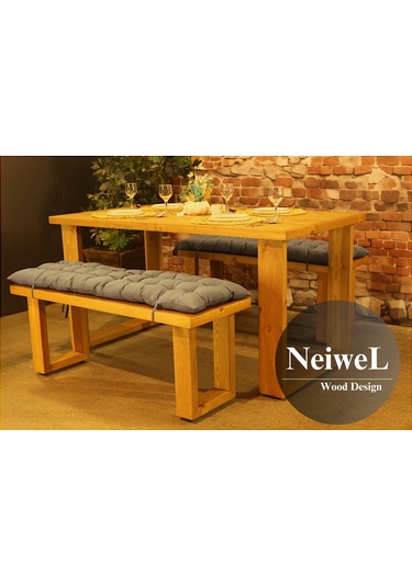 Neiwel Garden Avex Doğal Ahşap Banklı Bahçe Masa Takımı-70-100 Takım Açık Ceviz