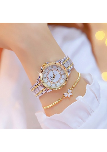 Leezsing Kadın Moda Saat Metal Kasa Bant Analog Kol Saati Parıldayan Elmas Kuvars Saat