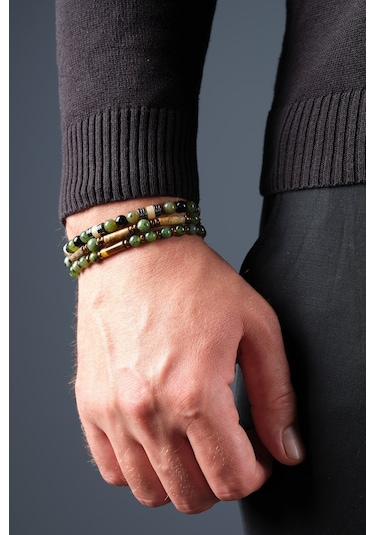 Ssilhoutte Doğaltaş Sertifikalı Yeşim Taşı Kaplangözü Ve Akik Kadın&erkek Set Doğal Taş Bileklik Yeşil