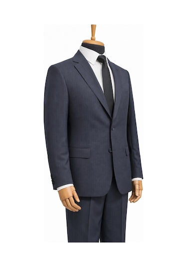 Dekosan Erkek Regular Fit Baba Çizgili Takım Elbise - 7554 Lacivert