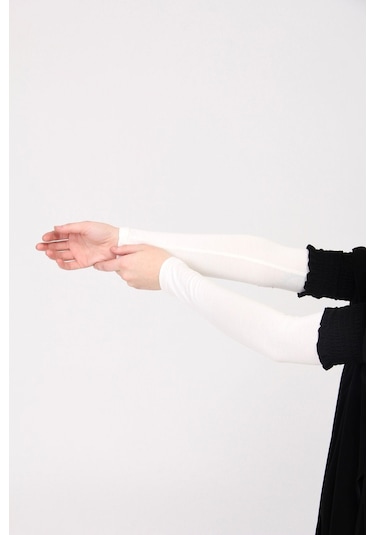 Likralı Kaymayan Kurtarıcı 1 Çift Tesettür Kolluk Ekru