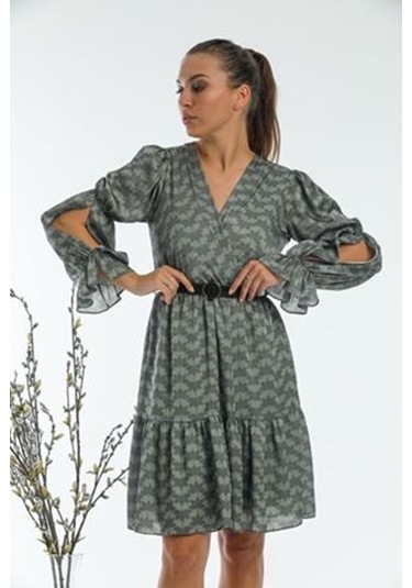 Aymeravm - Desenli Kemerli Elbise - Mck1020Ga Yeşil