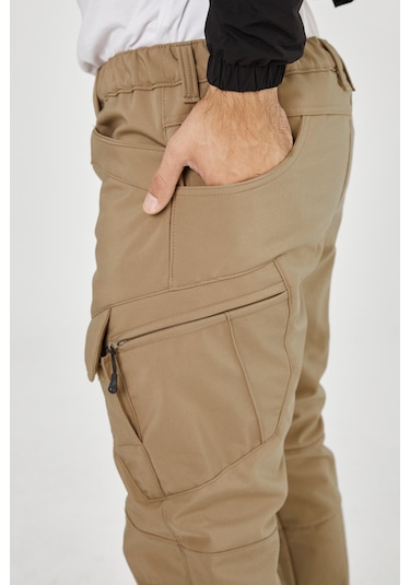 Camp Scoutland Camp591 Outdoor Softshell Su Ve Rüzgara Dayanıklı içi Polarlı Kışlık Erkek Bej Taktik Pantolon