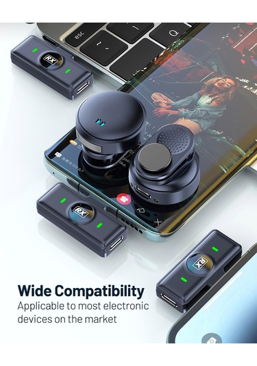 Kablosuz Yaka Mikrofonu, Led Ekranlı Manyetik Mini Yaka Mikrofonu,