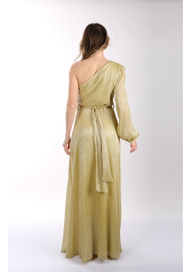 Explosion Tek Omuz Maxi Metalik Elbise - Şıklığı Ve Konforu Bir Arada Lime