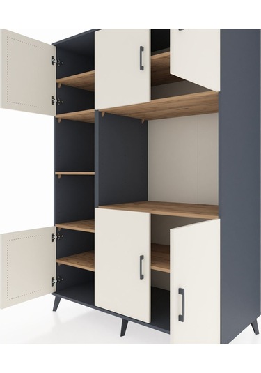 Kronos Dolap 9 Raflı 6 Kapaklı 132x59x195 Antrasit-aytaşı/çam Antrasit