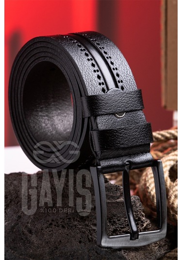 Özel Oval Kutulu Hakiki Manda Derisi Siyah Desenli Kot Pantolon Kemeri Hediyelik Çeyizlik Kemer Siyah