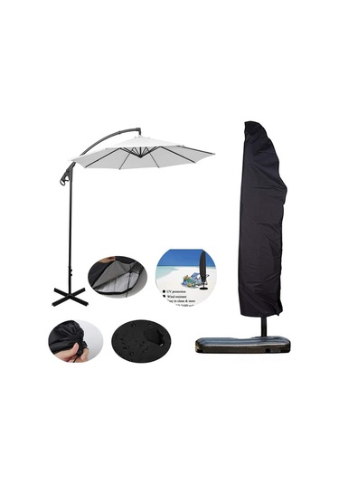 Aubyhe 9-13 Ft Kasa Kollu Şemsiye Kılıfı, Siyah, Zipli Ve Çekmeceli, Yağmur Ve Rüzgar Direnci, Uv Koruma, 210 Oxford Kumaşı