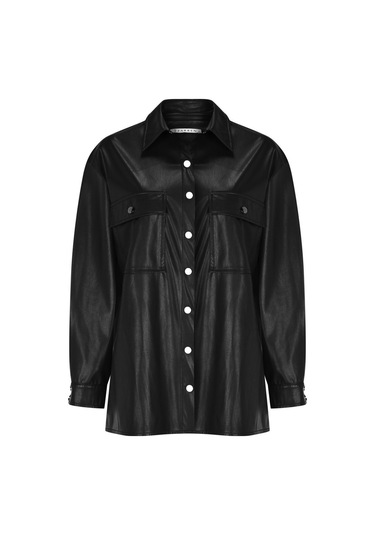 Kadın Suni Deri Gömlek Ceket Yeşil Frn6108 Siyah