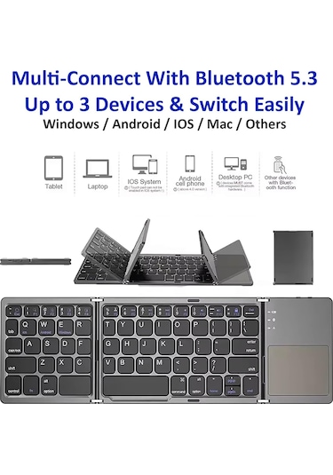 Dokunmatik Yüzey Fare İle Asus Ze552kl İle Uyumlu İnce Katlanabilir Kablosuz Klavye