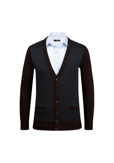 Çizgi Triko Erkek Büyük Beden Desenli Kol Ve Bel Lastikli Çelik Örgü Triko Hırka 5014mb Kahverengi Kahverengi