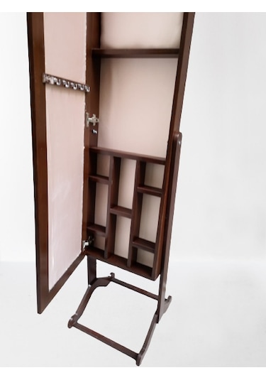 Boy Ayna Takı Dolap Model Ahşap Parlak Ceviz Boya Natüre Klasik A