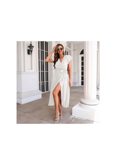 Gmxıa Kadın Modası Günlük Düz Renk Baskı Kısa Kollu V Yaka Bluzlar Ve Gömlekler Beyaz