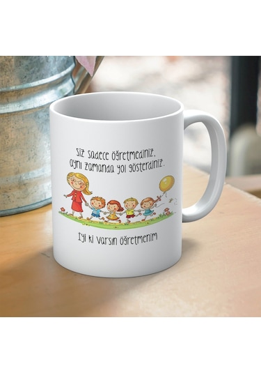 Yol Gösteren Öğretmenlere Özel Baskılı Kupa Öğretmenler Günü Hediyesi Beyaz