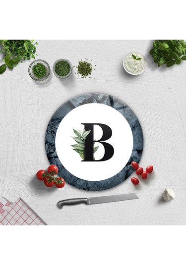 Decorita Cam Kesme Tahtası - Cam Kesme Tablası - Harfli Tasarım B Çap 32 CM