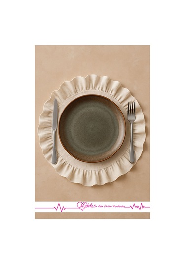 Ham Organik Keten, 40x40cm 2 Adet %100 Pamuklu Fırfırlı Daire Supla, Şık Tasarım, Dekoratif Kullanım Bej