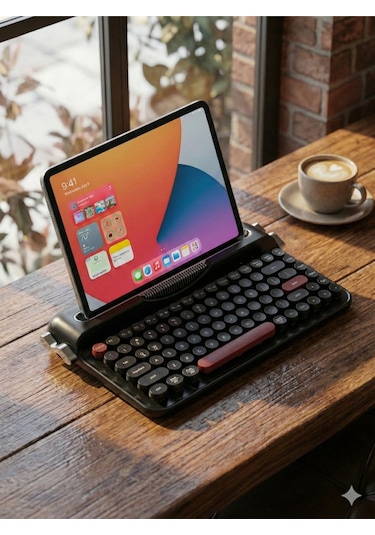 Ravelia Retro Kablosuz Klavye Bluetooth + 2.4g Çoklu Cihaz Yuvalı Pembe Siyah