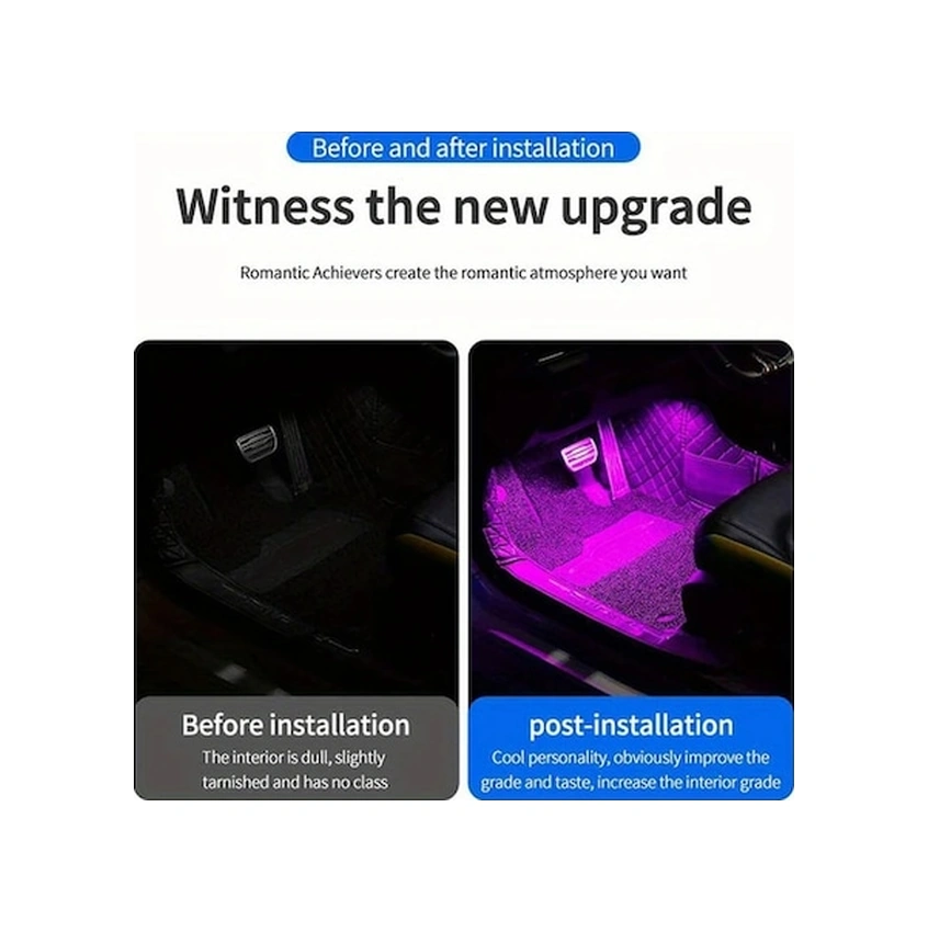 Trendooze Turcoshop11 Usb Led Araç İç Aydınlatma 1 Çek 2 Mavi Işık Şeridi Otomobil Dekorasyon