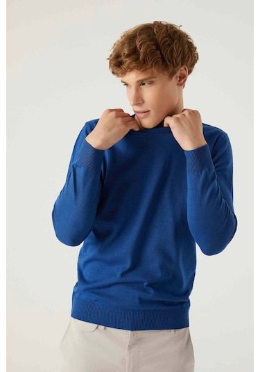 Ds Damat Regular Fit Mavi Pamuk Karışımlı Triko Kazak 5HF06ORT12004 Mavi