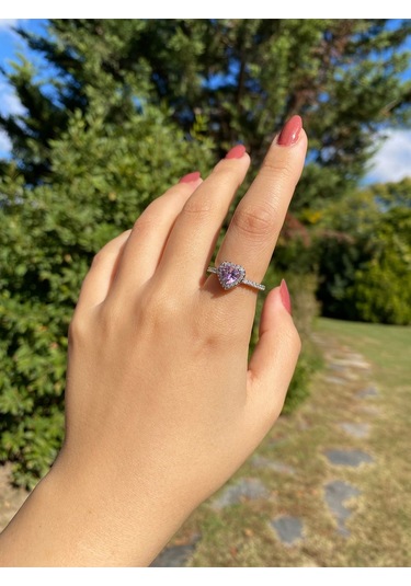 Pembe Kalpli Taşlı Kadın Zarif Yüzük Sevgiliye Hediye