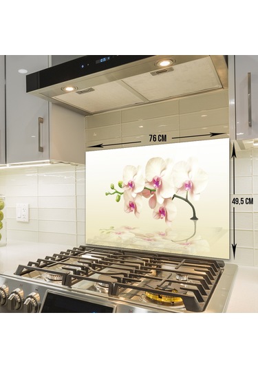 Decorita Krem Orkide | Cam Ocak Arkası Koruyucu | 49,5cm x 76cm