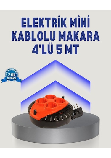 5 Metre Uzatma Kablolu 4 Prizli Makara Kırmızı