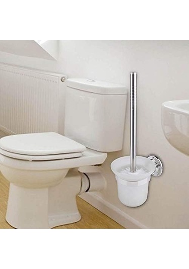 Teltree Duvar Takılı Paslanmaz Çelik Tuvalet Fırçası, Kaymaz Tutamaklı Beyaz Tutucu İle Verimli Banyo Temizliği Beyaz