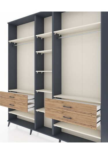 Arges Dolap 11 Raflı 4 Çekmeceli 2 Askılı 220x30x243 Antrasit-aytaşı/çam Aytası/atlas Çam